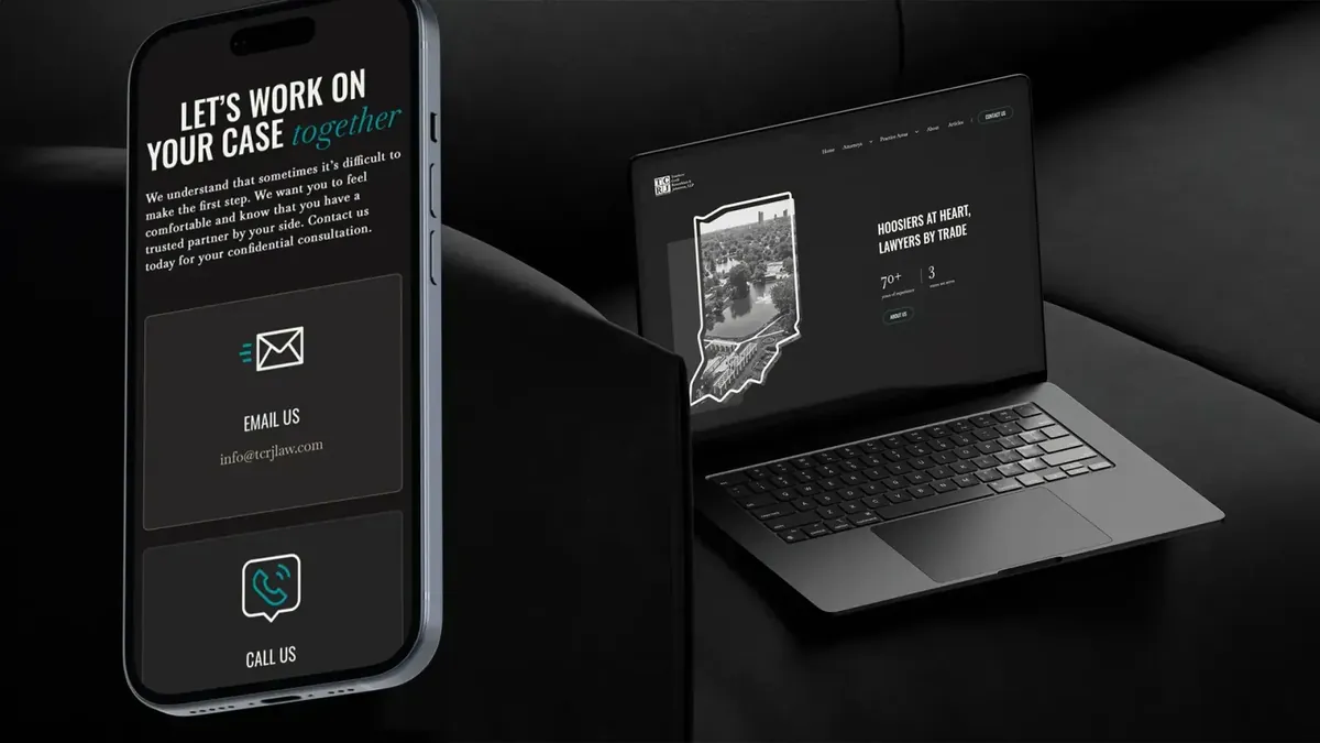 TCRJ Law website shown on a phone and laptop