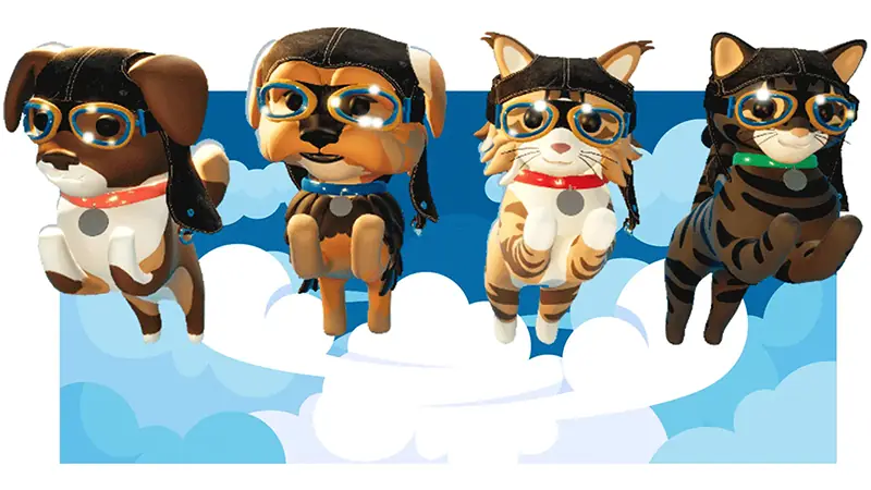 Four aviator dog and cat characters from the Hill’s game